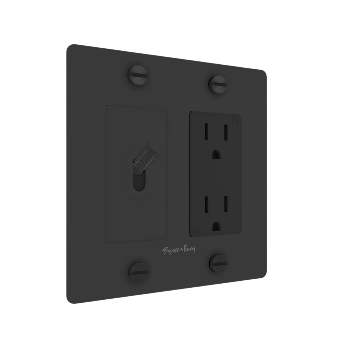 2G Toggle & Duplex Outlet / Cross / With Logo / Black / Black